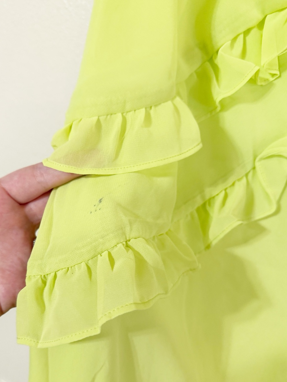 House Of CB Pixie Lime Ruffle Slit Asymmetrical Maxi Dress Size Large $285 MSRP - Picture 13 of 13